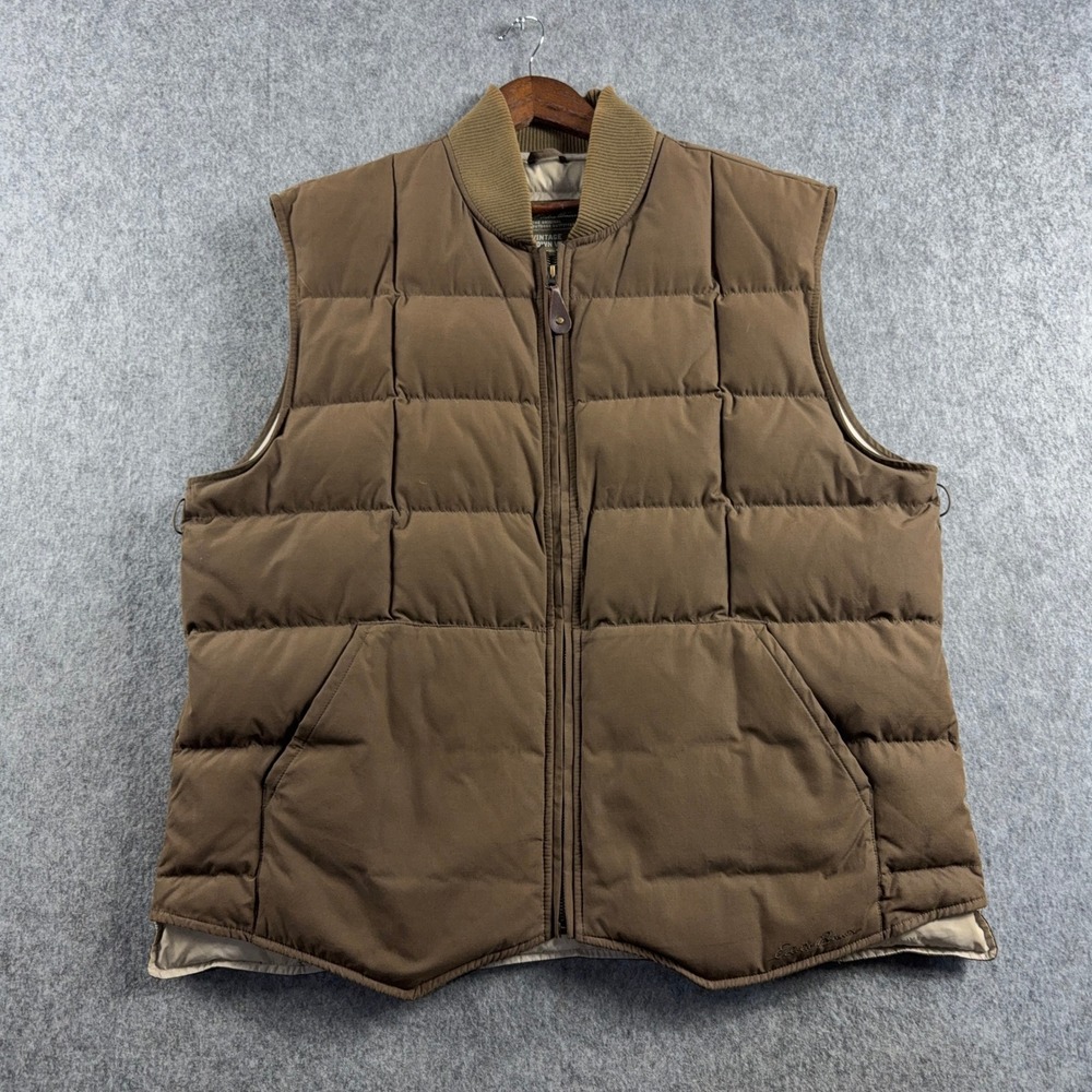 Eddie Bauer Men's Puffer Vest XL Brown Vintage Goose Down Quilted Outdoors